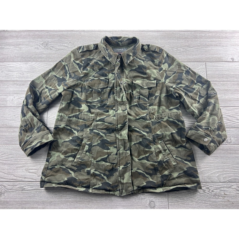 Torrid Womens Plus Size 1 Green Camouflage Utility Field Jacket Full Zip Cotton